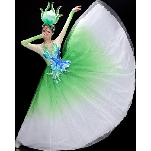 Women chinese folk dance dresses pink green gradient colored Opening dance Dresses fairy stage performance dresses female stage modern dance solo performance dresses